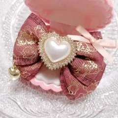 ♡KIRAKIRA Heart Ribbonリング♡ アカ　ハンドメイド