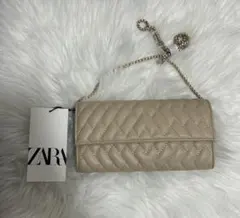 【新品タグ付き】ZARA キルティング チェーンショルダーバッグ ベージュ