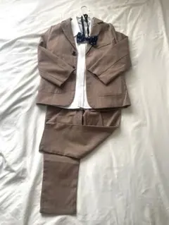 kidsスーツ 110cm ブラウン チェック柄 【白シャツ&蝶ネクタイ付き】