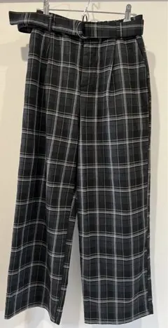 レディース　チェックパンツ　ベルト付き　ブラック