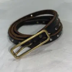 90s ナロー ベルト スタッズ 本革 レザー 茶芯 ヴィンテージ アメカジ