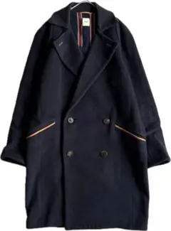 ネイビー ダブルブレスト ウールコート
