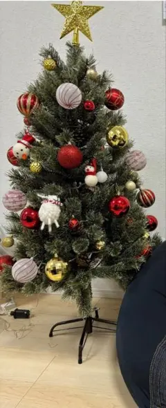 120cm クリスマスツリー 赤金オーナメントライト付き