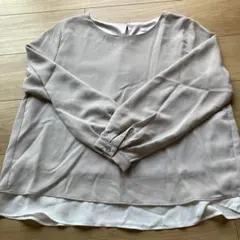 ストライプ模様 長袖ブラウス Lサイズ 薄いベージュ