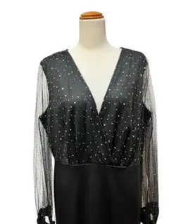 ビーズ装飾シースルー袖ロングドレス