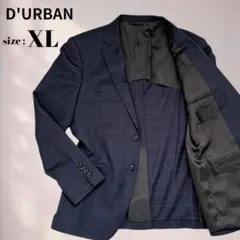 ターバン　XL テーラードジャケット　ネイビー　ウィンドーペン　高級ベンベルグ