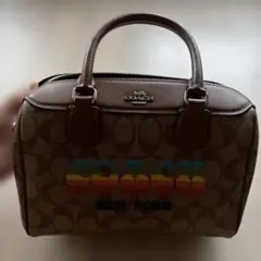 COACH シグネチャー ミニボストンバッグ ブラウン虹色