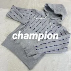 champion チャンピオン パーカー 総柄 ロゴ 文字 グレー 希少