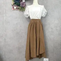 547【INGNI】フレア　ロングスカート　（Ｍ）　茶色　ひらひら　前後長さ違い