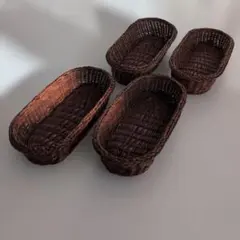 籐 ラタン 楕円形バスケット トレイ 4個セット