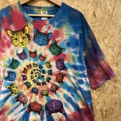 Fruit of the Loom フルーツ 猫柄 タイダイ Tシャツ 2XLのサムネイル