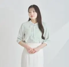 マッシュマッシュ　配色リボンブラウス　ライトグリーン