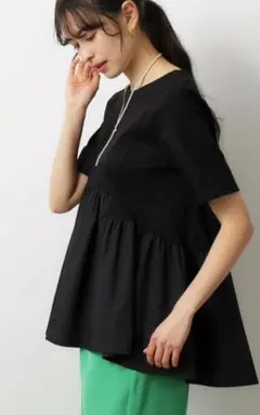 オペークドットクリップ　シルク調コットン 異素材Aラインカットソー