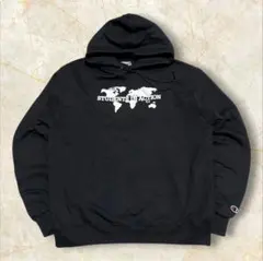 チャンピオン 世界地図 白タグ スウェットパーカー プルオーバー メンズ黒2XL