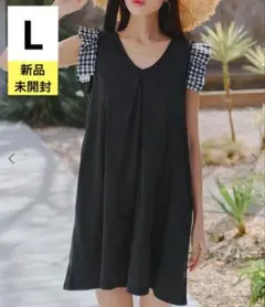 神戸レタス ラッシュガード オールインワン L 　肩フリル　ギンガムチェック