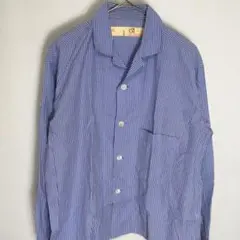 ナノユニバース　シャツ　長袖　ストライプ　サックスブルー　M