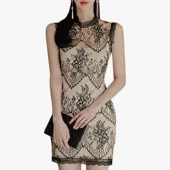 GRAXIA Black × Beige mini dress