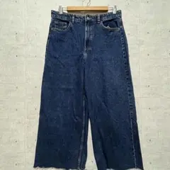 u293 ZARA ワイドデニムパンツ ハイウエスト カジュアル カットオフ