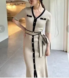 定価2万以上 フレイアイディーバイカラーリブニットワンピースベージュ 00