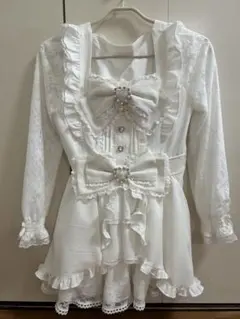 LIZLISA フロントカシュクールBIGリボンセットアップ 長袖 ホワイト