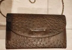 オーストリッチレザー ダークブラウン ショルダーバッグ