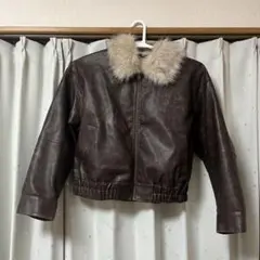Chico【ファー取り外し可能】フェイクレザールーズジップブルゾン M