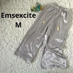 エムズエキサイト サテンライクワイドパンツ　シボ　ウエストゴム　ライトグレー　M