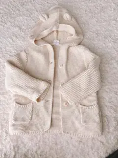 ベビーギャップ　アイボリー フード付きニットカーディガン