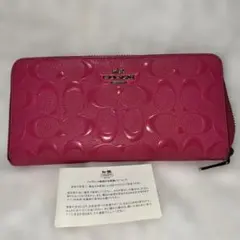 COACH コーチ 長財布 シグネチャー ピンク ラウンドファスナー レザーのサムネイル
