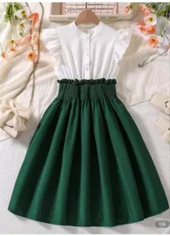 SHEIN 11Y 半袖 ドレス ワンピース ホワイト/グリーン