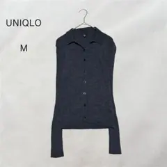 UNIQLO ユニクロ メリノリブポロカーディガン毛100% グレー Mやや細身