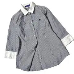 【美品】バーバリーブルーレーベル　七分袖　シャツ　ストライプ柄　ロゴ刺繍　36