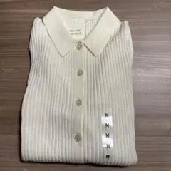 新品 UNIQLO メリノリブポロカーディガン Ｍ オフホワイト 長袖