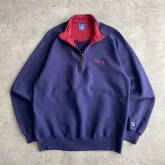 80s90sチャンピオン1/4ジップUSA製スクリプトロゴ刺繍スウェット良色XL