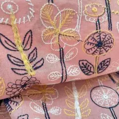 s20-p▼135×50cm▼コットンリネン刺繍生地▼花柄　総柄　ピンク