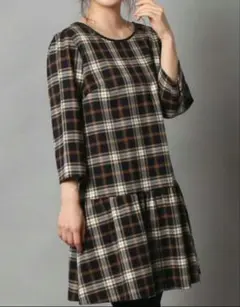 ローズティアラチェック柄 七分袖 ワンピース42サイズ