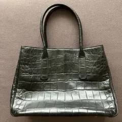 最終お値下げ】クロコ ブラックレザー トートバッグ 約31x23x15 