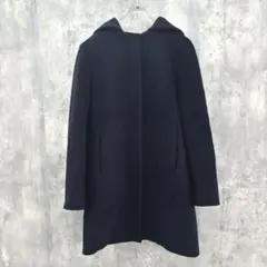 2WAY ロペ 36 ノーカラーコート シンプル ウール 上品 紺 フード着脱可