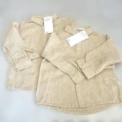タグ付き新品　H&M ストライプ ベージュシャツ 2枚セット 92