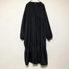 qq764 美品/Vネックロングワンピース/タックデザインフレアシルエット/上品