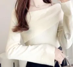 オフショルダー　リブニット