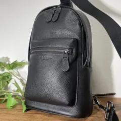 極美品 COACH コーチ　ボディバッグ　メンズ　ブラック　レザー　斜め掛け