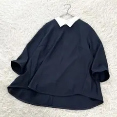 テチチ ブラウス 2way 付け襟 ブラウス フレアシルエット オフィス 紺