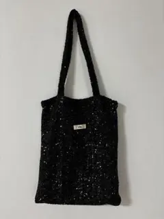 Uhr スパンコール ブラックトートバッグ 黒　肩がけ