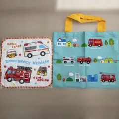 緊急車両柄 ミニトートバッグ＆ハンカチセット