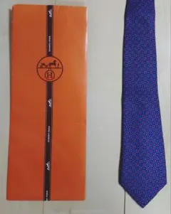 ​美品・袋付 HERMES エルメス ネクタイ H柄 馬車ロゴ ブルー シルク