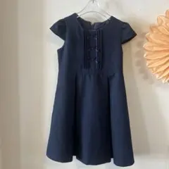 ネイビー フリル袖 ワンピース