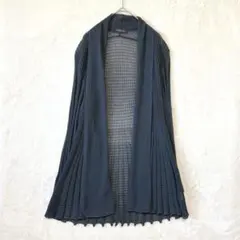 ベルフォーレ／カーディガン 長袖 プリーツ 透け感 リネン混 日本製 ネイビー