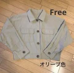 【未使用】クロップドジャケット　オリーブ色　Free