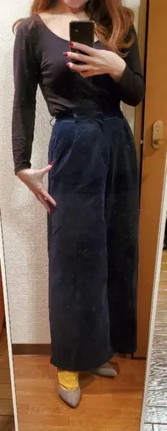 【美品】ZARA ザラ ネイビー コーデュロイ ワイドパンツ　S